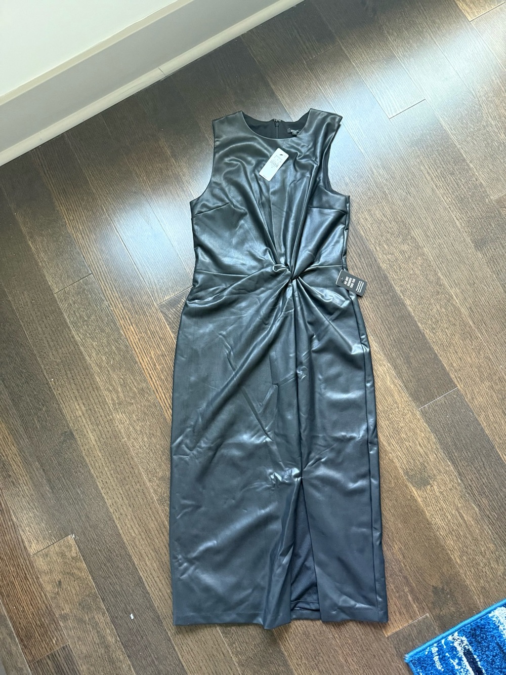 Express Sleek Black Faux-Leather Twist Midi Dress Size M (NWT)